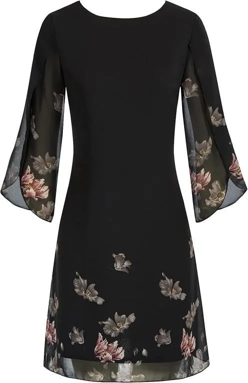 Grace Karin Black Floral Chiffon Slit Sleeve Dress NWT - 2XL