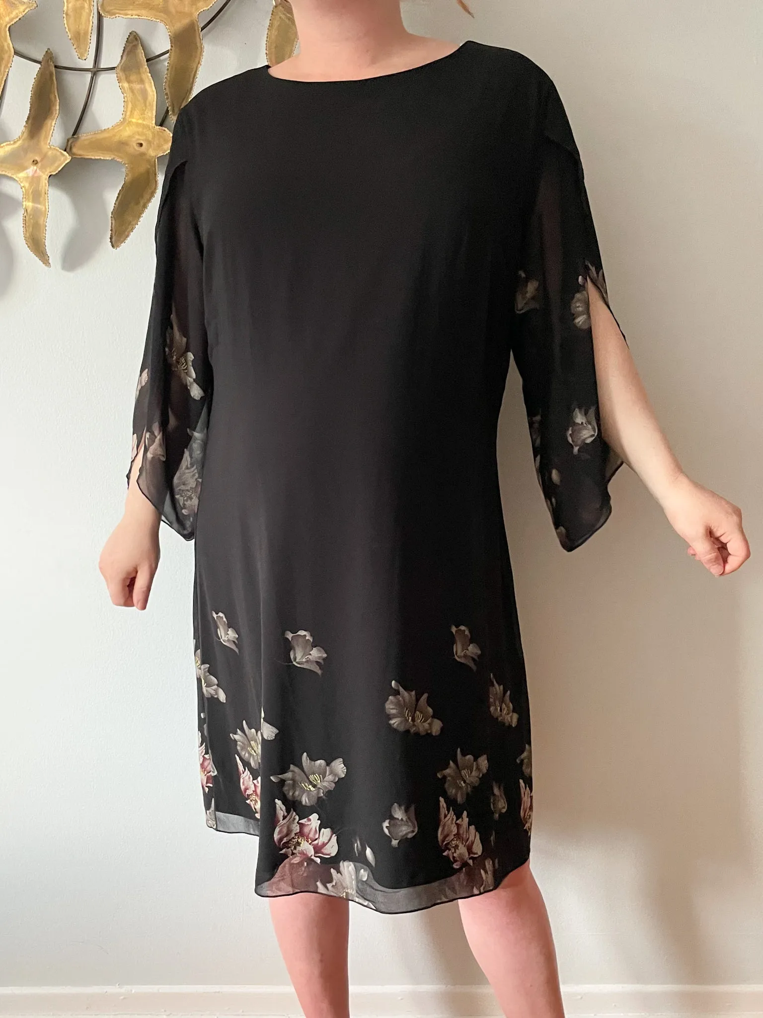 Grace Karin Black Floral Chiffon Slit Sleeve Dress NWT - 2XL