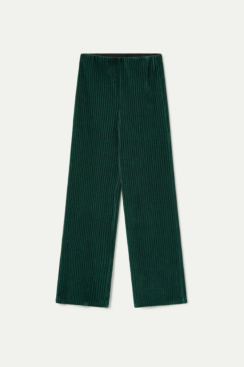 Green velvet corduroy suit trousers