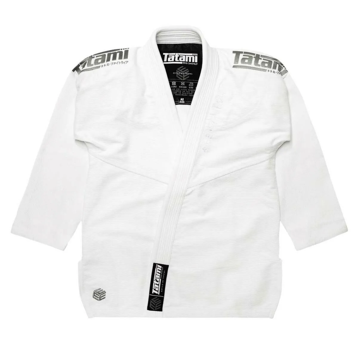 Grey on White Tatami Fightwear Estilo Black Label Mens BJJ Gi