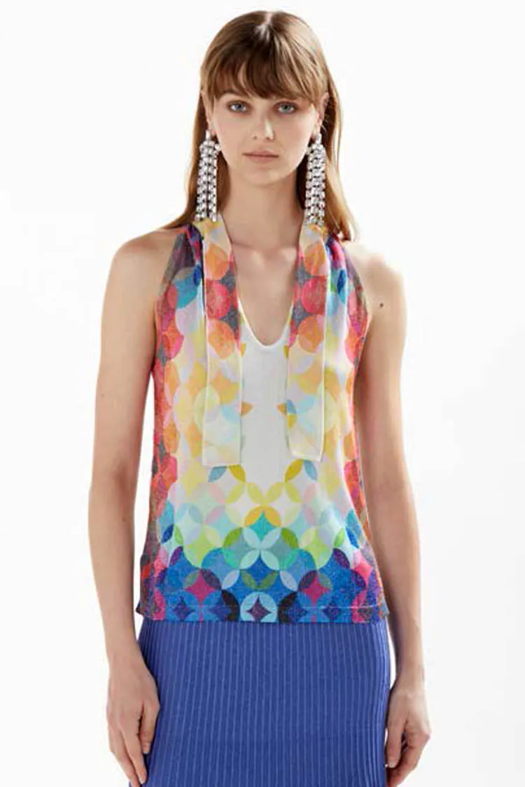 Halter Neck Lurex Tank Top in Rainbow