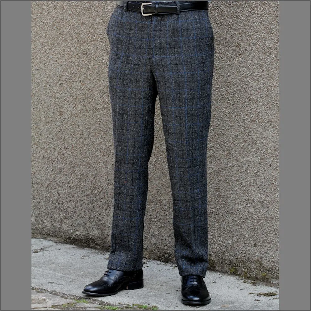 Harris Tweed Grey Marl with Blue Check 3pc Suit>