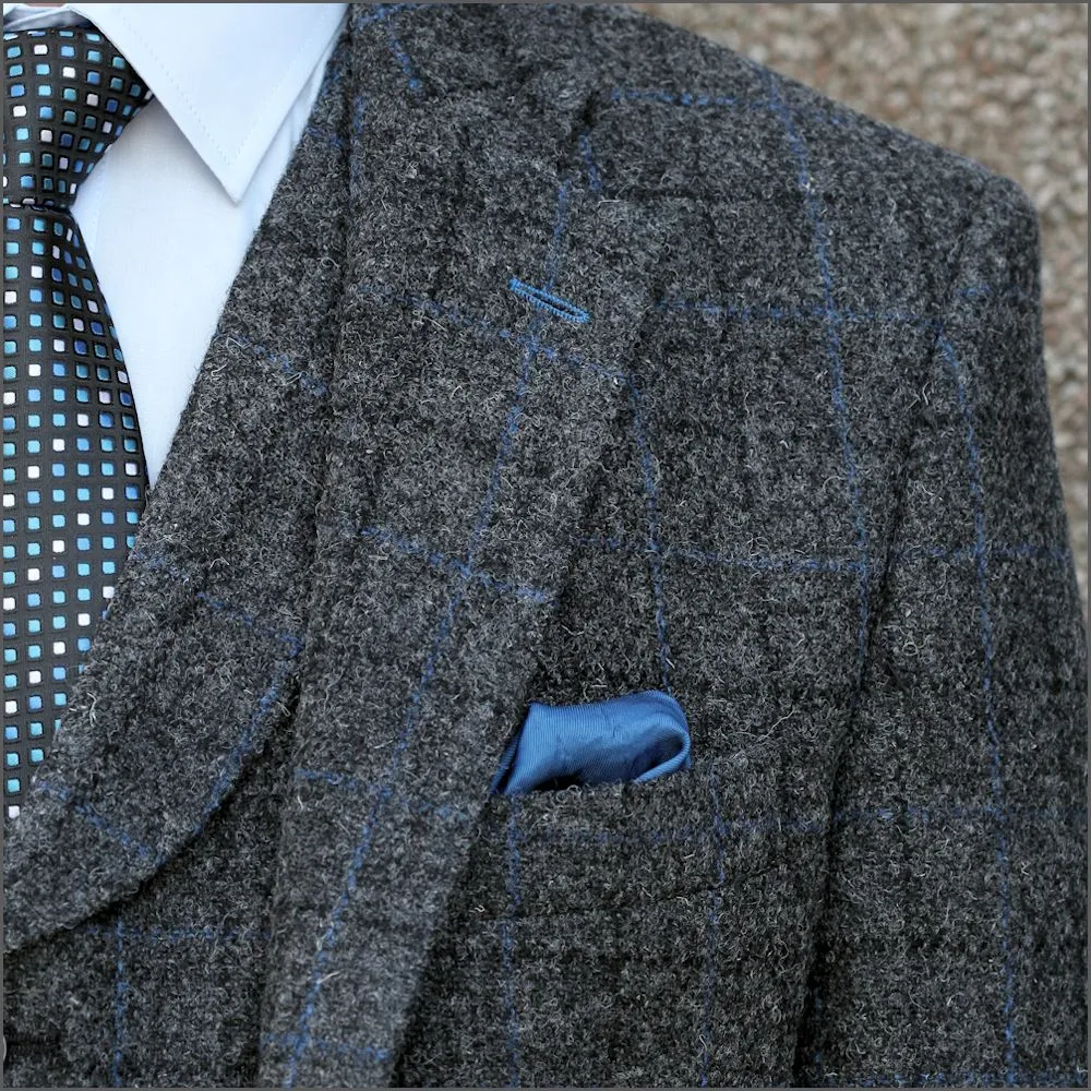 Harris Tweed Grey Marl with Blue Check 3pc Suit>