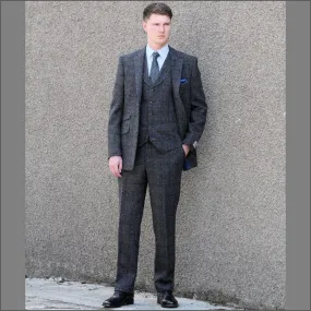 Harris Tweed Grey Marl with Blue Check 3pc Suit>