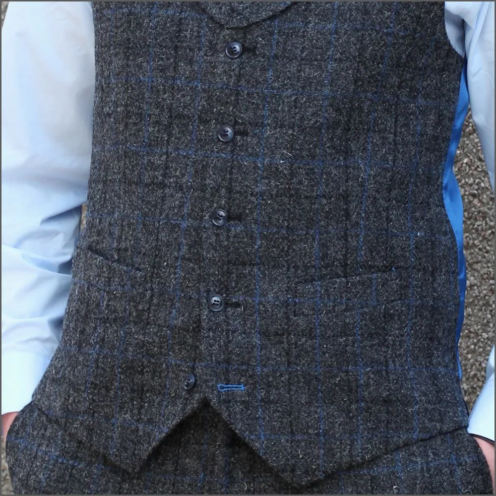 Harris Tweed Grey Marl with Blue Check 3pc Suit>