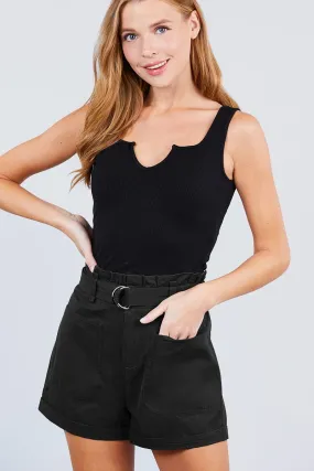 Hot Girl Belted Cotton Shorts In Black