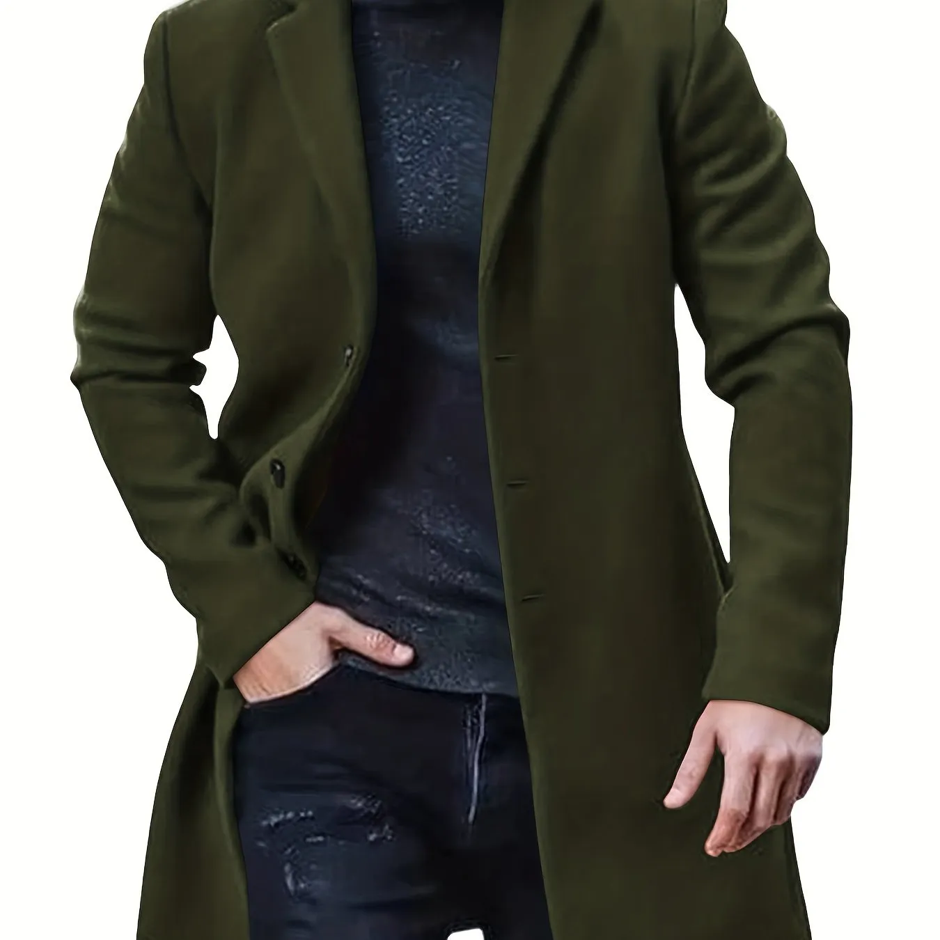 Ilooove - Men's Retro Trench Coat, Semi-formal Warm Single Breasted Overcoat For Fall Winter Business