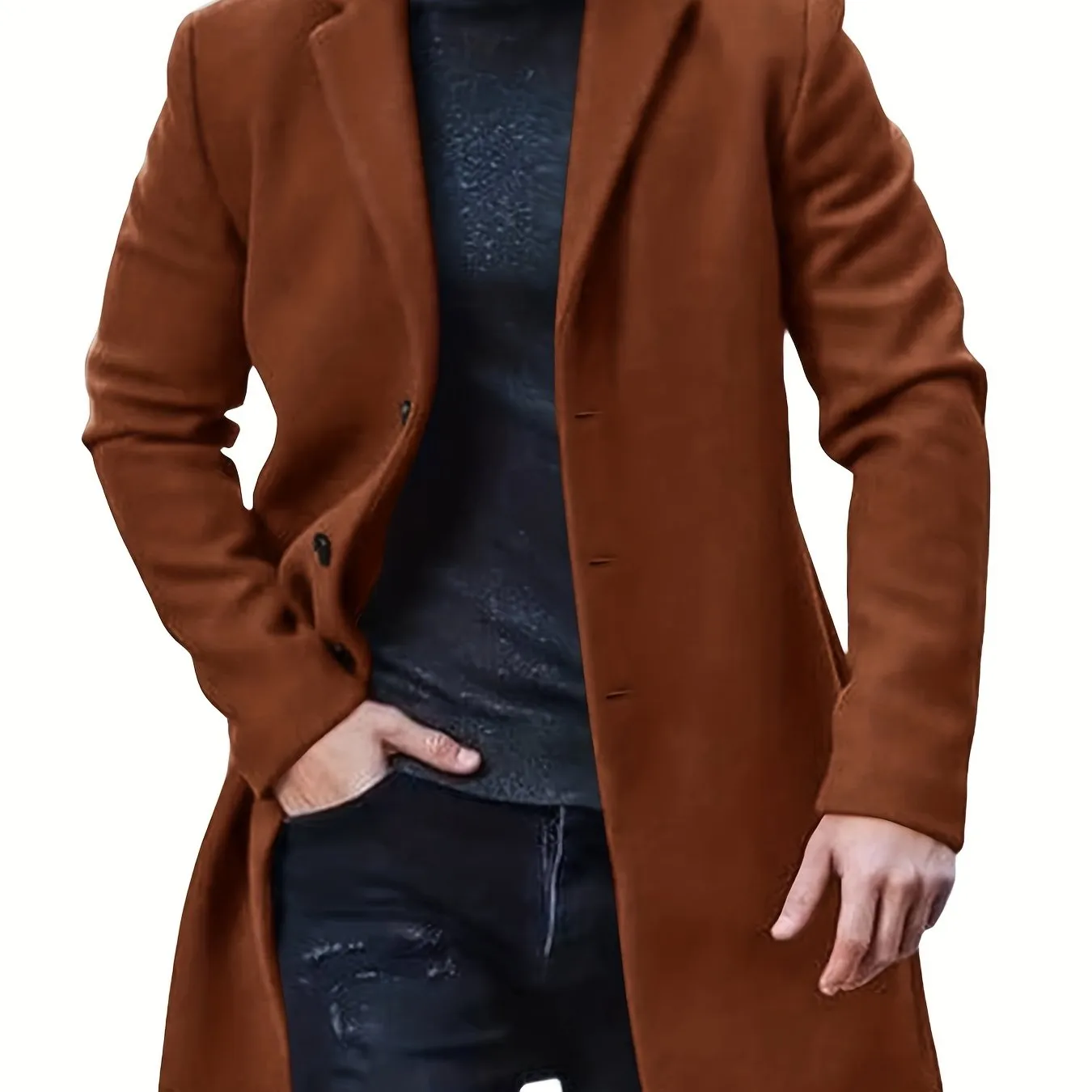 Ilooove - Men's Retro Trench Coat, Semi-formal Warm Single Breasted Overcoat For Fall Winter Business