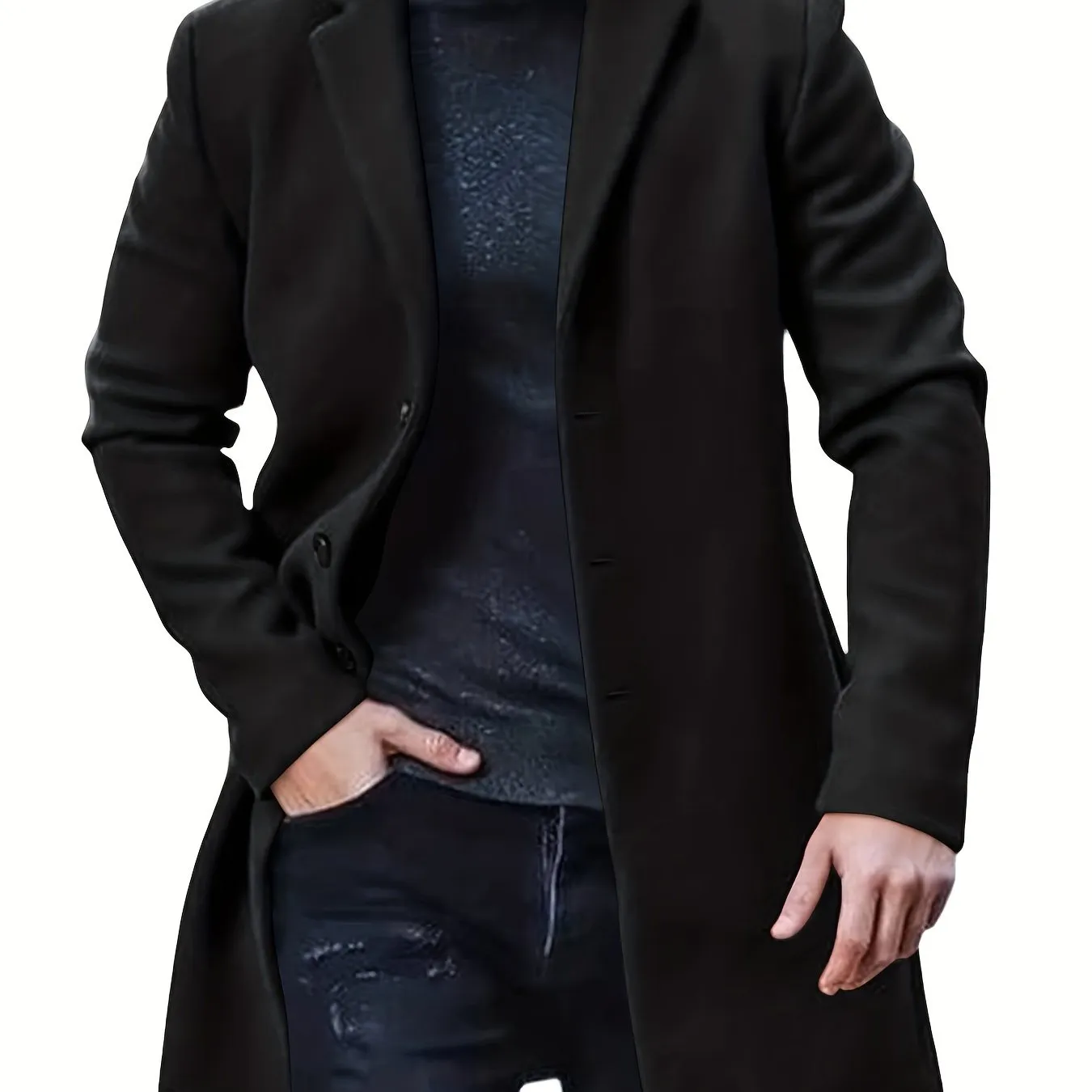 Ilooove - Men's Retro Trench Coat, Semi-formal Warm Single Breasted Overcoat For Fall Winter Business