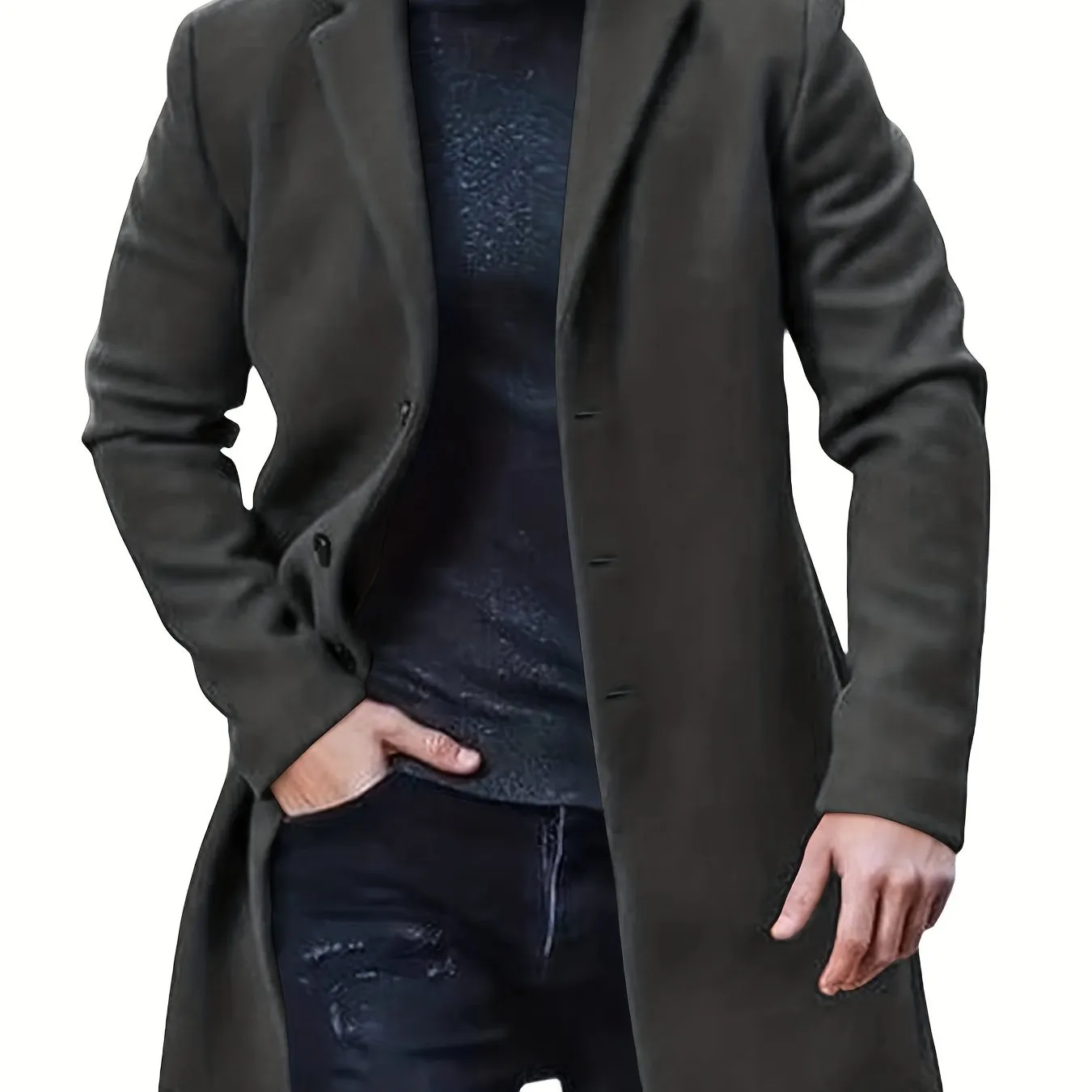 Ilooove - Men's Retro Trench Coat, Semi-formal Warm Single Breasted Overcoat For Fall Winter Business