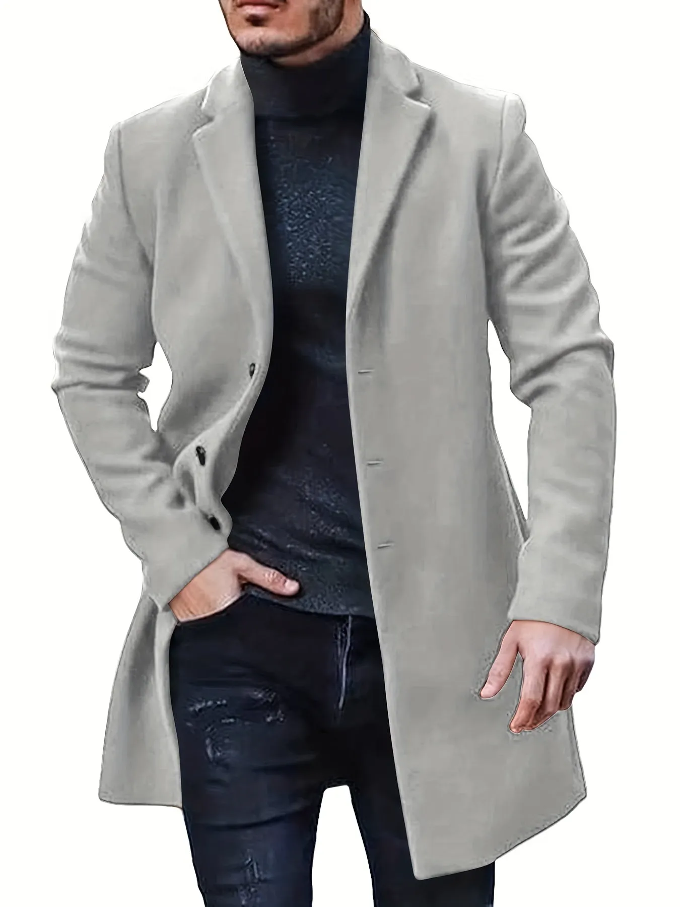 Ilooove - Men's Retro Trench Coat, Semi-formal Warm Single Breasted Overcoat For Fall Winter Business