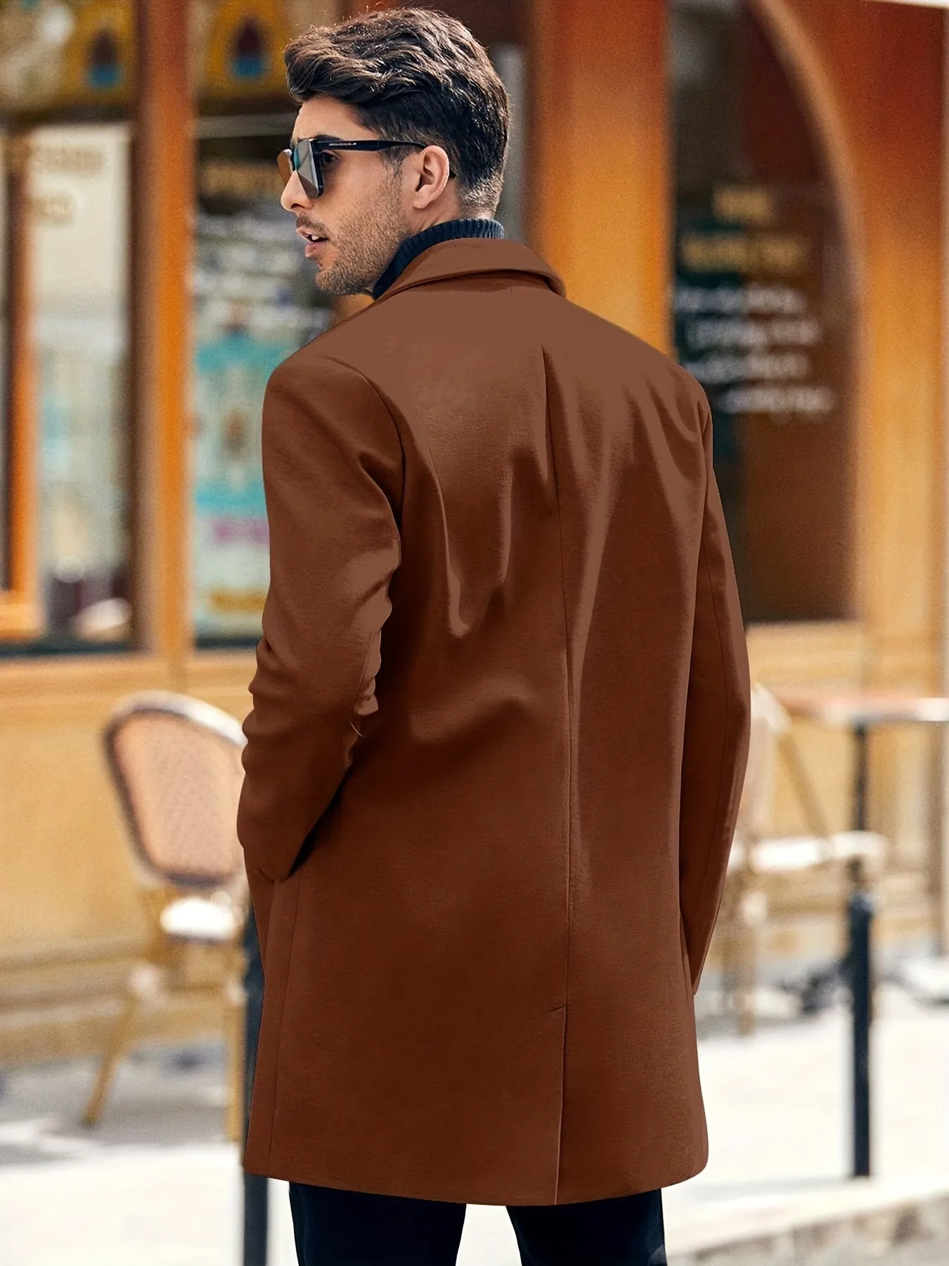 Ilooove - Men's Retro Trench Coat, Semi-formal Warm Single Breasted Overcoat For Fall Winter Business