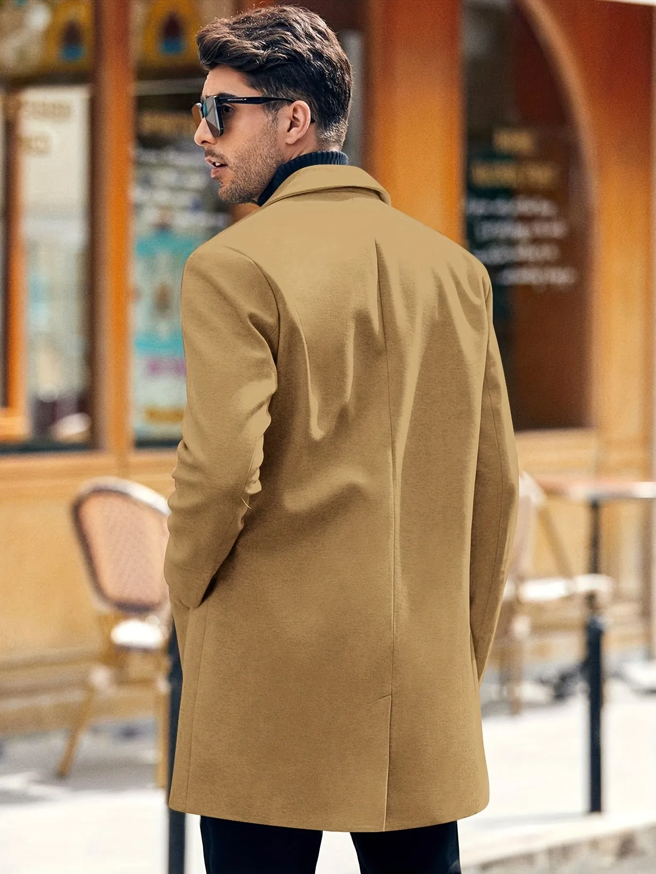 Ilooove - Men's Retro Trench Coat, Semi-formal Warm Single Breasted Overcoat For Fall Winter Business