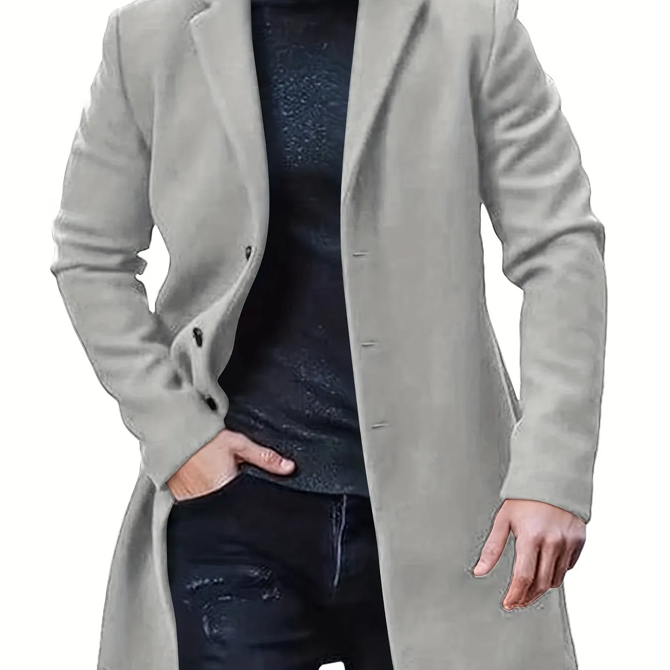 Ilooove - Men's Retro Trench Coat, Semi-formal Warm Single Breasted Overcoat For Fall Winter Business