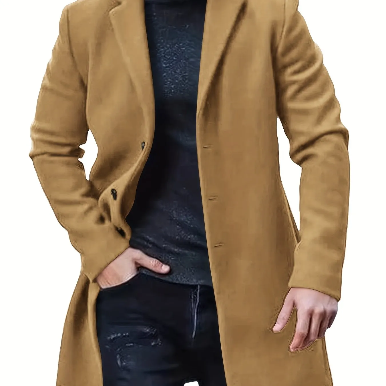 Ilooove - Men's Retro Trench Coat, Semi-formal Warm Single Breasted Overcoat For Fall Winter Business