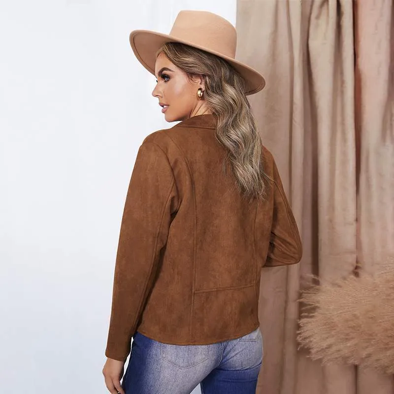 Jacket Women Autumn Faux Suede Pull