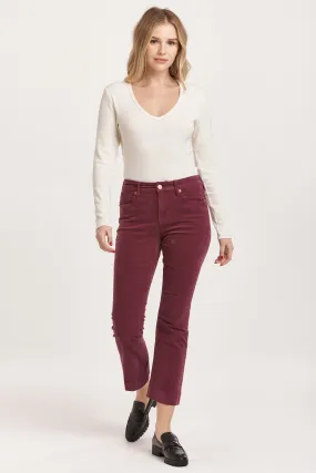 JEANNE MID RISE CROPPED FLARE PANTS PLUM BERRY CORDUROY