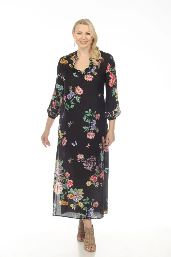 Johnny Was Floral Puff Sleeve Swim Cover-Up Maxi Dress Boho Chic CSW3823AM