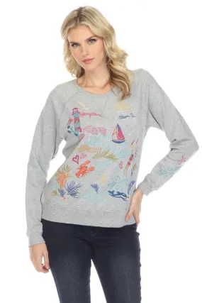 Johnny Was Hamptons Embroidered Raglan Sweatshirt Boho Chic R45222-E