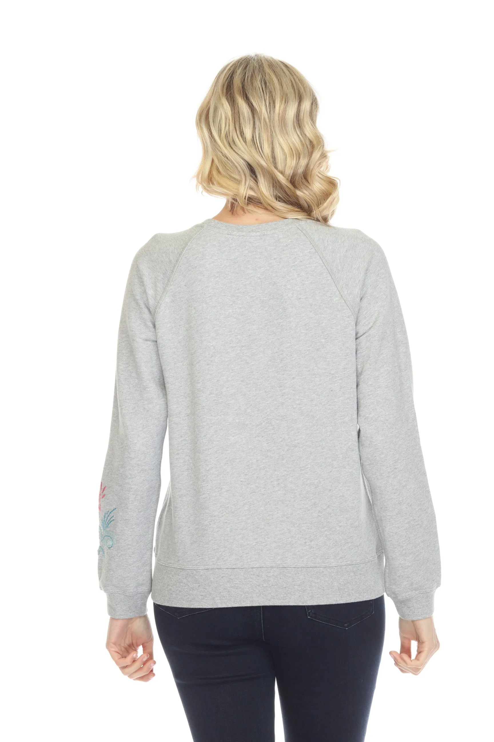 Johnny Was Hamptons Embroidered Raglan Sweatshirt Boho Chic R45222-E