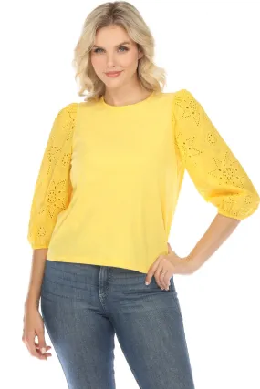 Johnny Was Jade Yellow Nora Puff Sleeve Easy Tee Boho Chic L16624