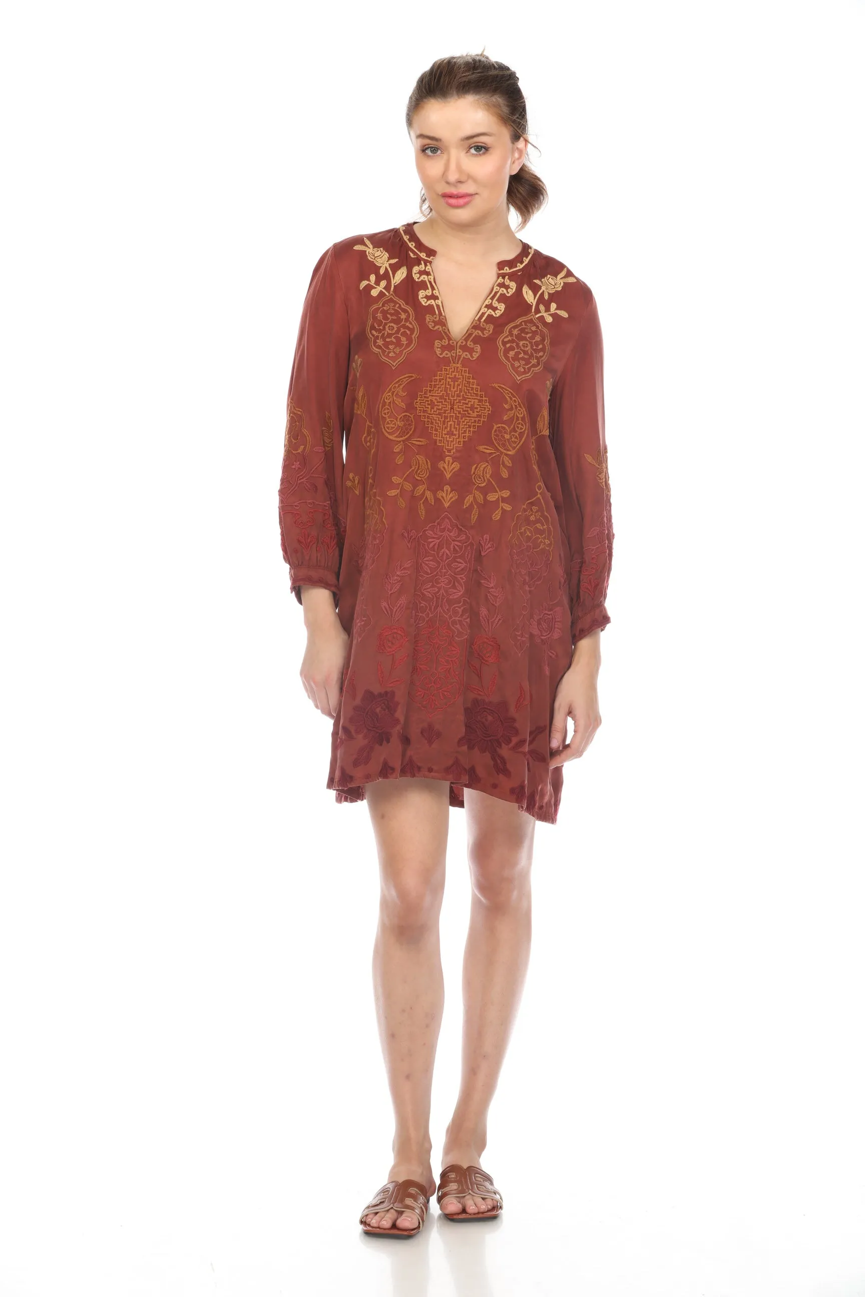 Johnny Was Workshop Kiana Bishop Sleeve V-Neck Dress Boho Chic W31123