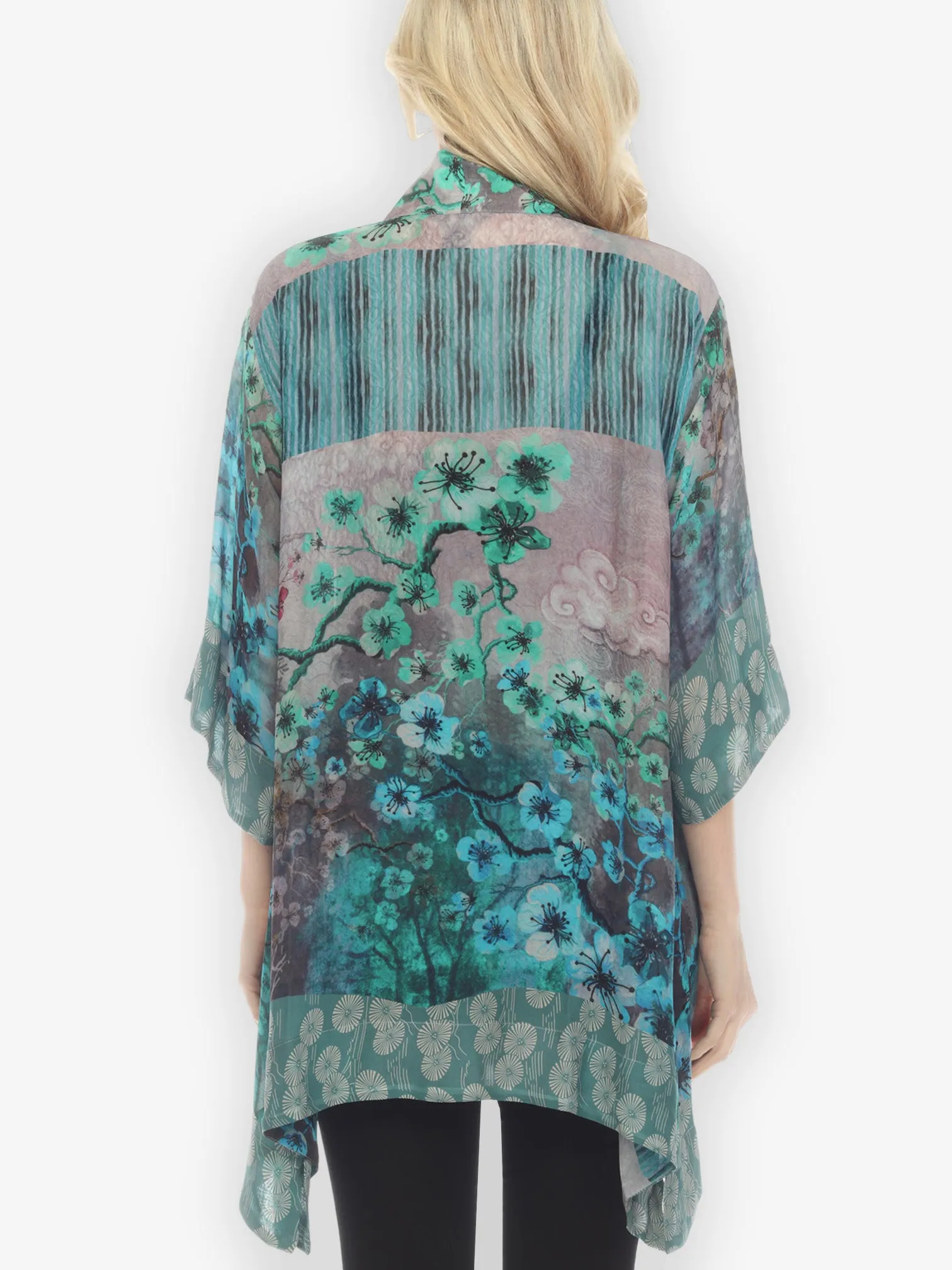 Joy Bloom Border in Blue Kimono Jacket