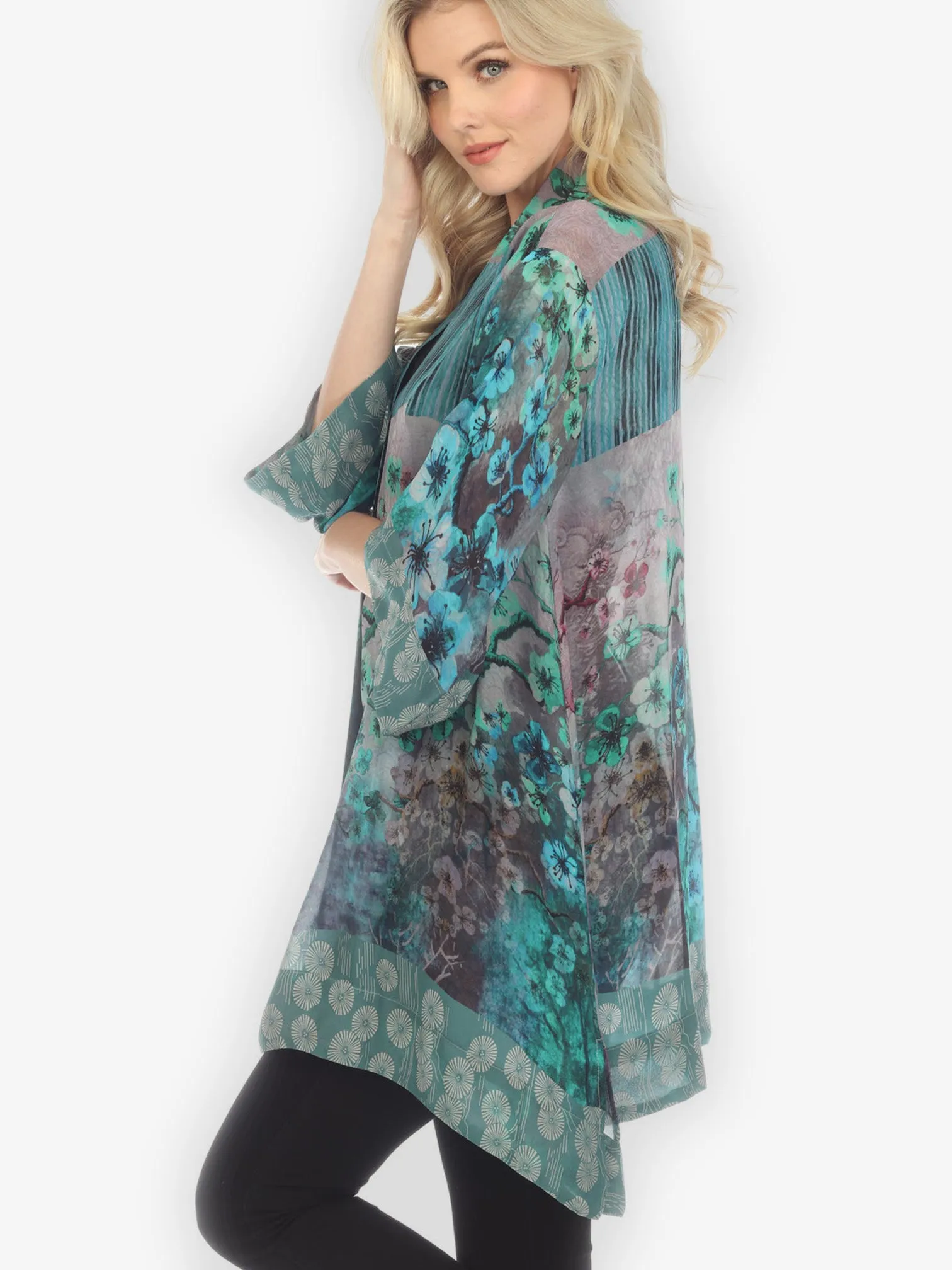 Joy Bloom Border in Blue Kimono Jacket