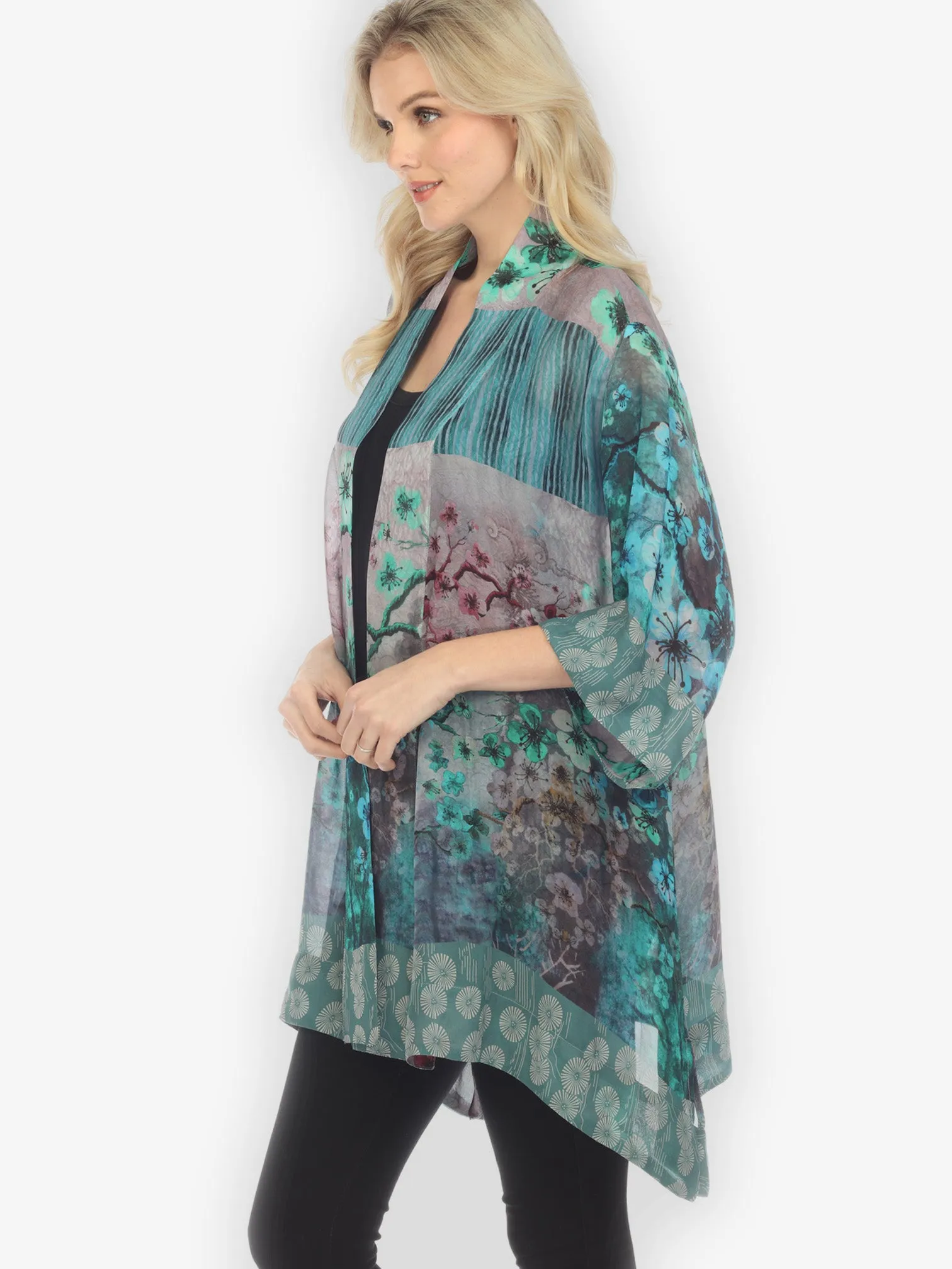 Joy Bloom Border in Blue Kimono Jacket