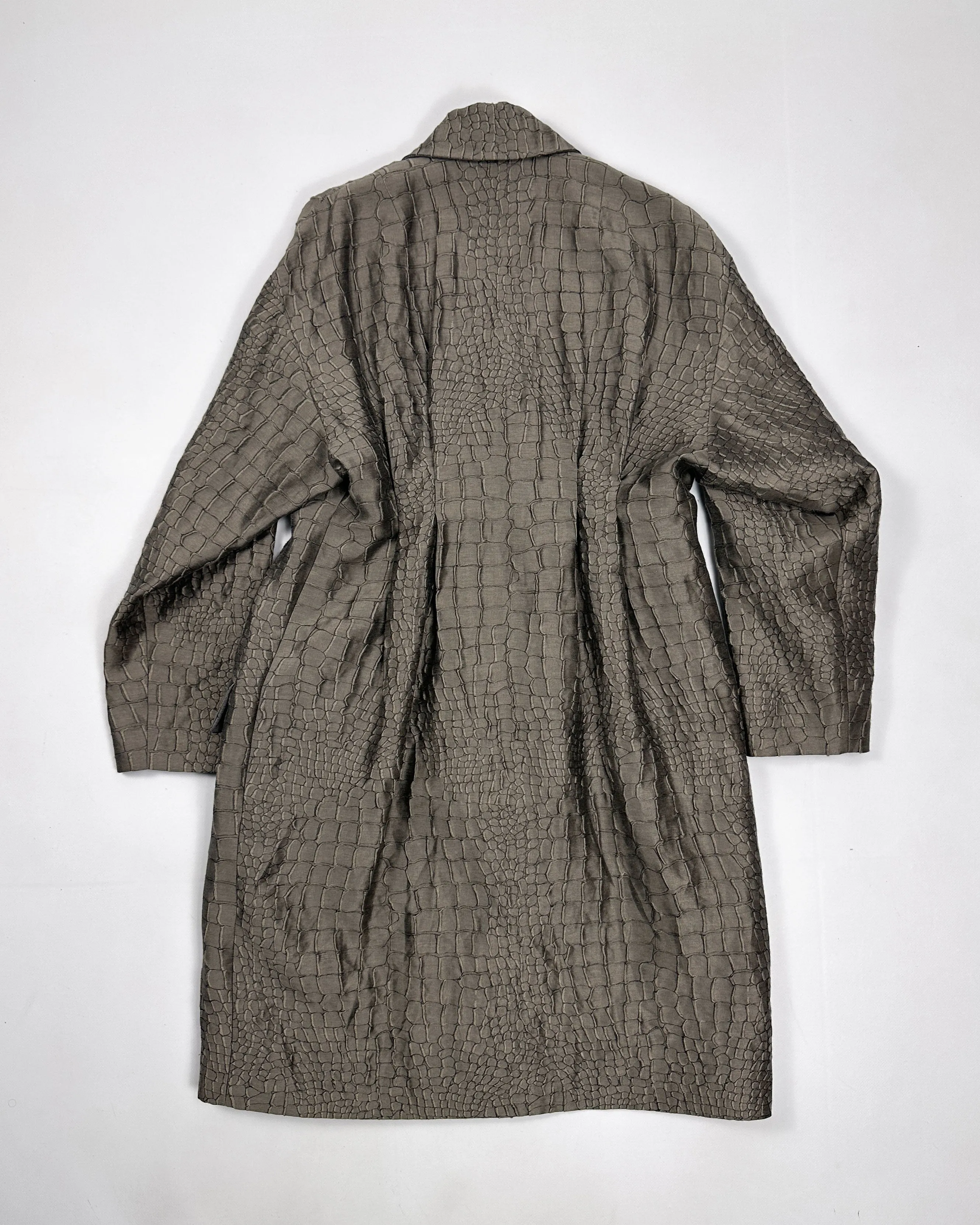 Kenzo Crocodile Textured Grey Long Coat 1990's