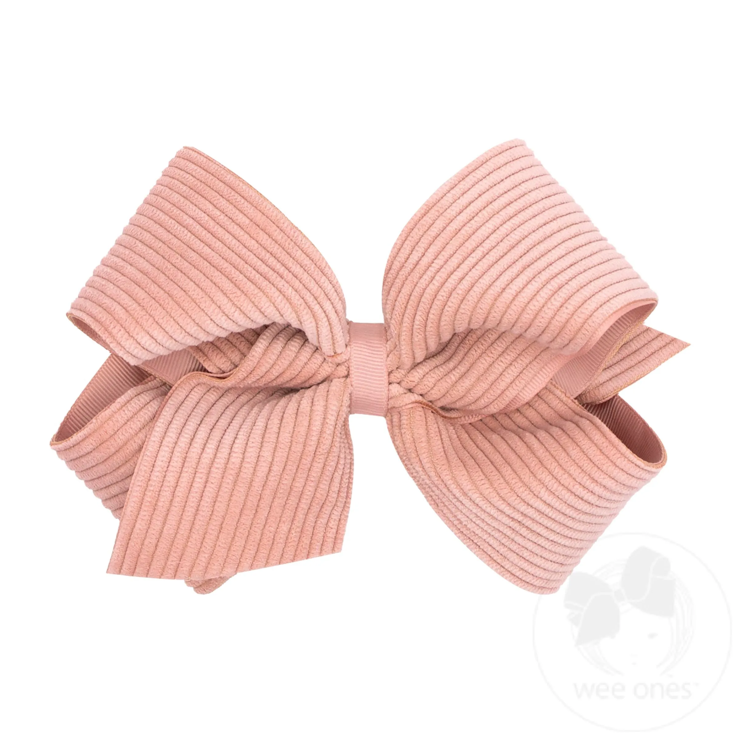 King Grosgrain Hair Bow with Wide Wale Corduroy Overlay