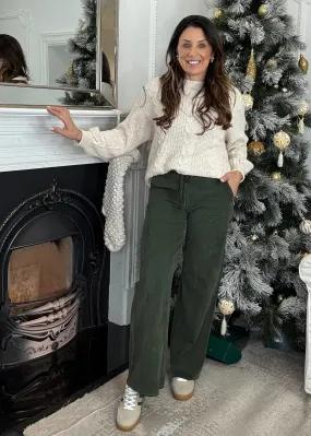 Latoya Khaki Corduroy Wide Leg Trousers