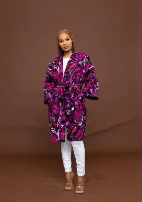 Lina Ankara Kimono Jacket | Purple Multicolored African Print