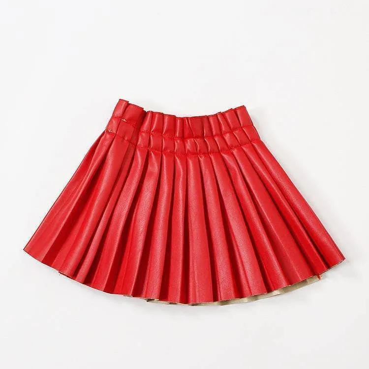 LOL Red Pleated Vegan Leather Mini Skirt