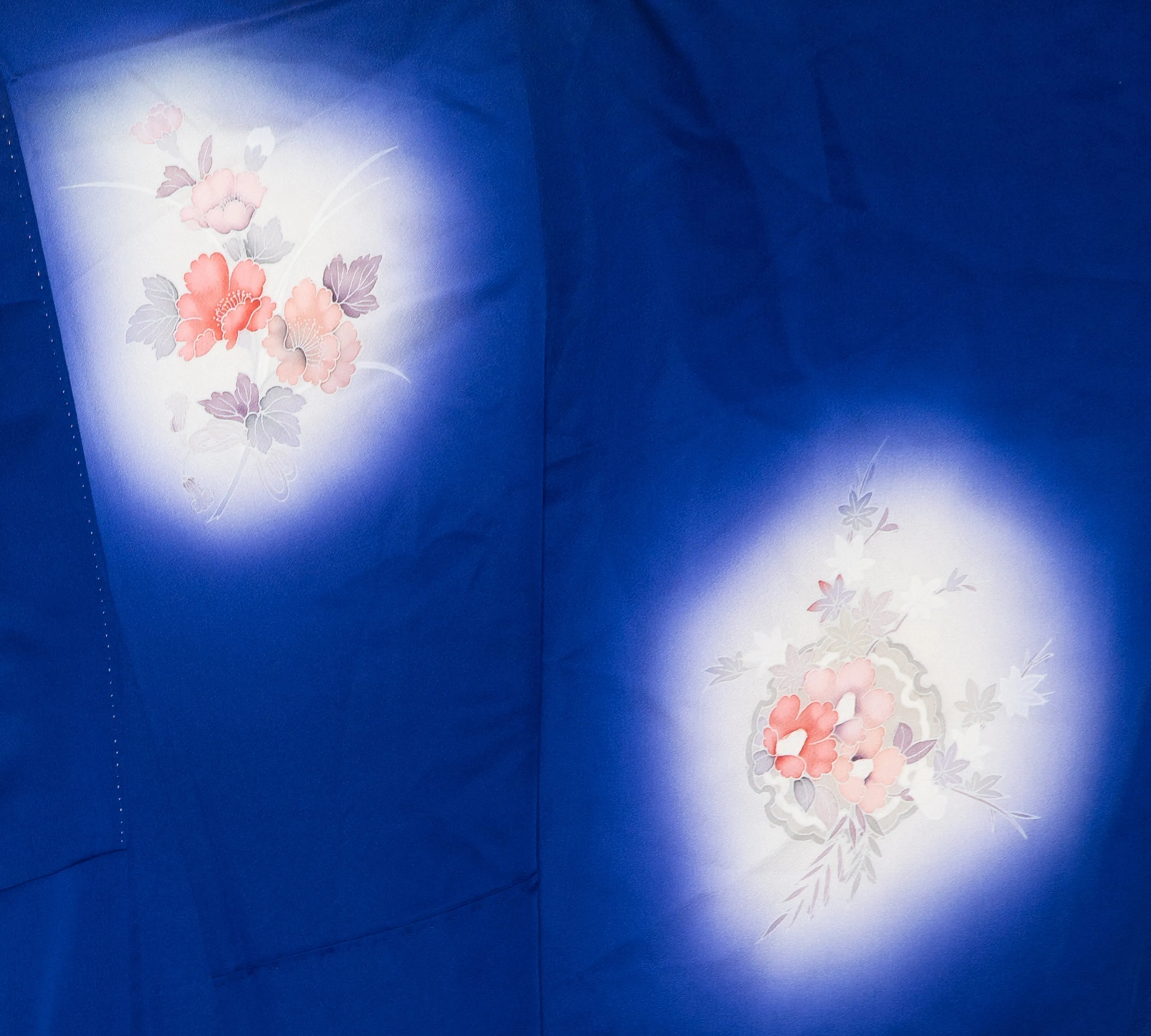 Luscious Blue Homongi Formal Japanese Women's Kimono Pink Red Flowers