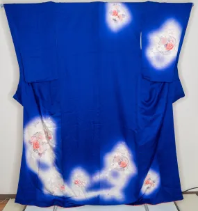 Luscious Blue Homongi Formal Japanese Women's Kimono Pink Red Flowers