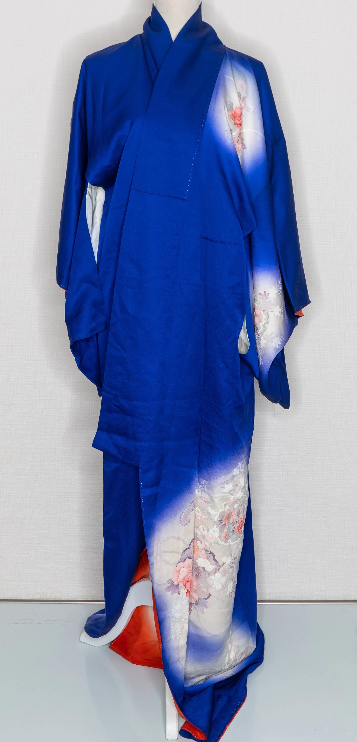 Luscious Blue Homongi Formal Japanese Women's Kimono Pink Red Flowers