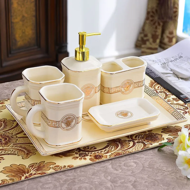 Luxury Versace Style Designer Bathroom Accessories Ceramic Sets