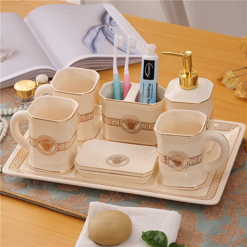 Luxury Versace Style Designer Bathroom Accessories Ceramic Sets