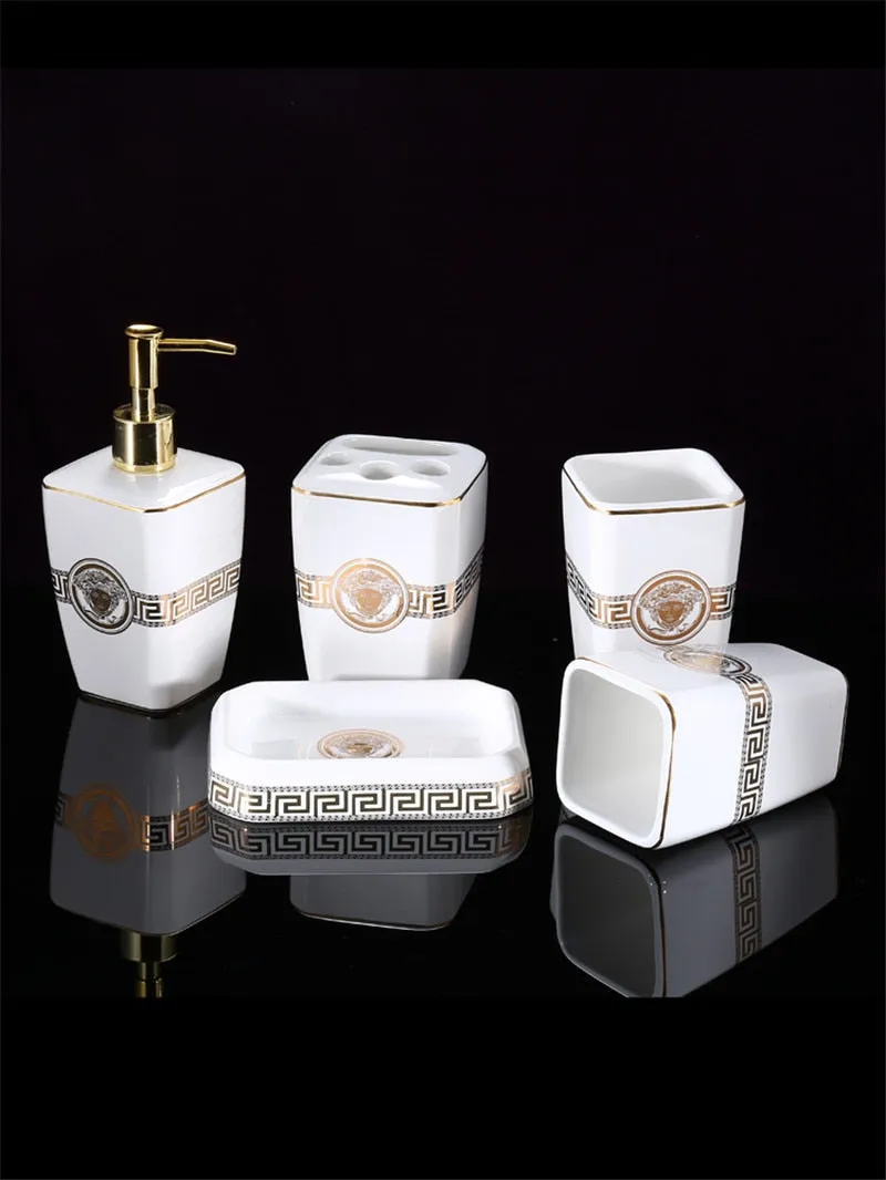 Luxury Versace Style Designer Bathroom Accessories Ceramic Sets