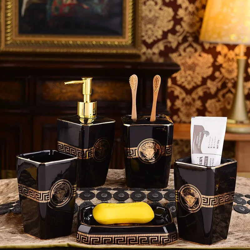 Luxury Versace Style Designer Bathroom Accessories Ceramic Sets