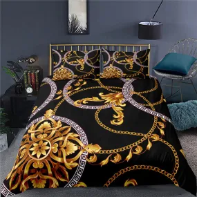 Luxury Versace Style Duvet 3 pic Set With Gold and Black Colors