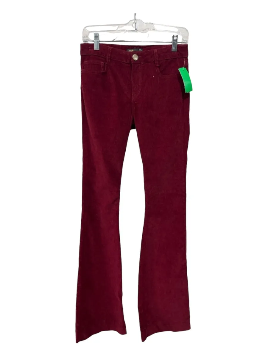 Maje Size 34 Burgundy Red Cotton Corduroy Zip & Button Bell Bottom Pants