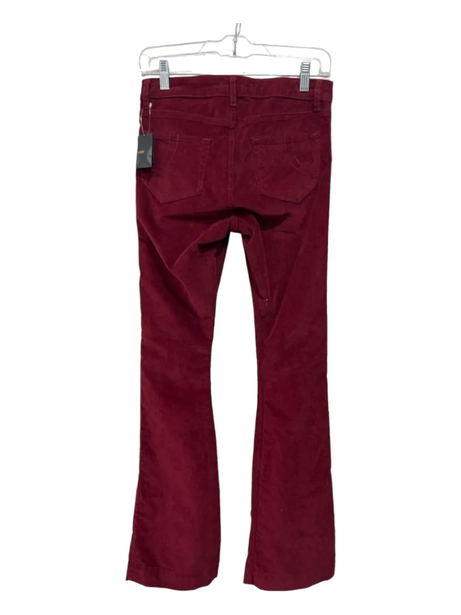 Maje Size 34 Burgundy Red Cotton Corduroy Zip & Button Bell Bottom Pants