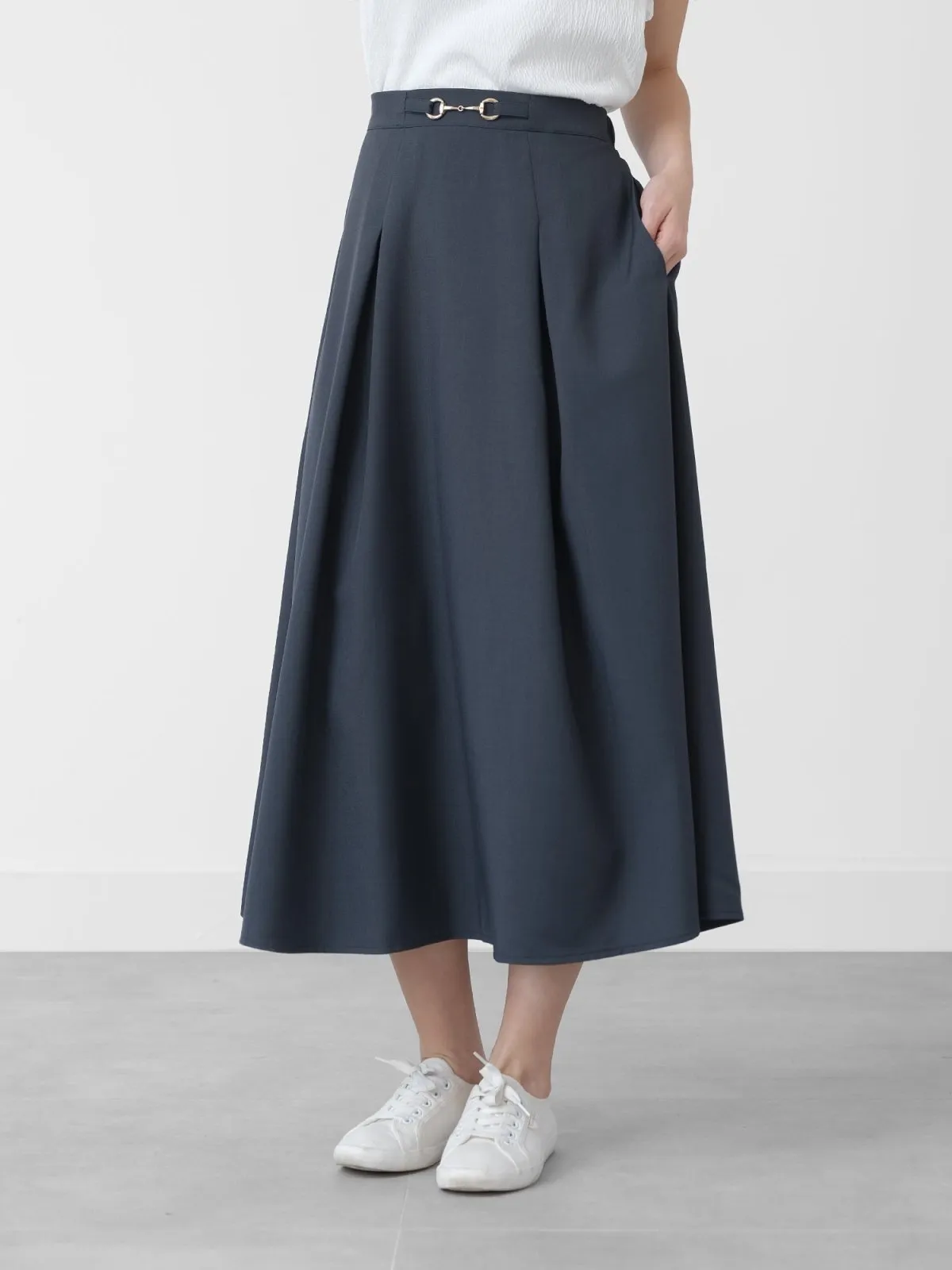 Mathilde Buckled Pleat Midi Skirt