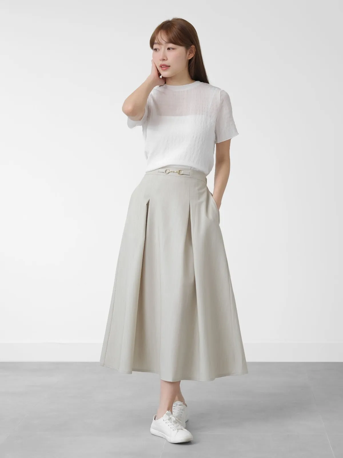 Mathilde Buckled Pleat Midi Skirt