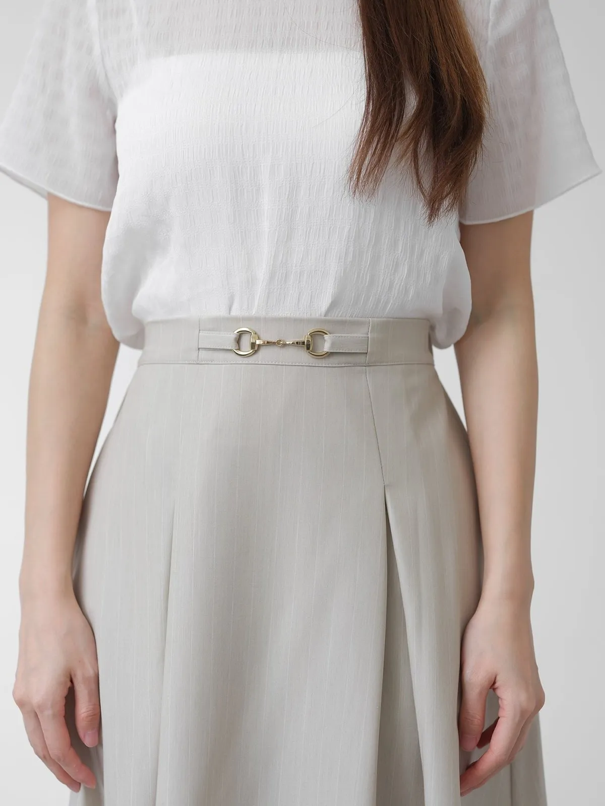 Mathilde Buckled Pleat Midi Skirt