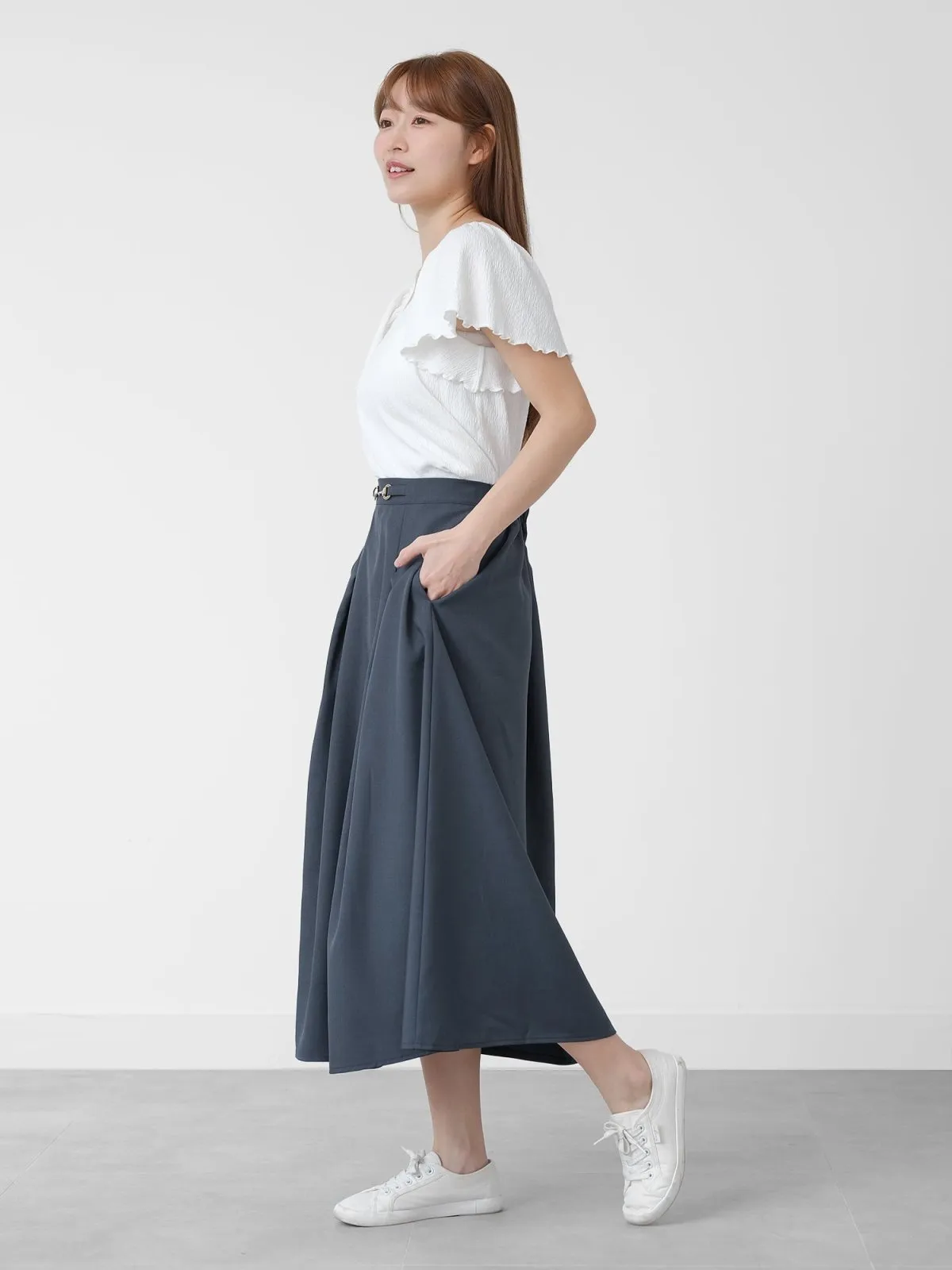 Mathilde Buckled Pleat Midi Skirt