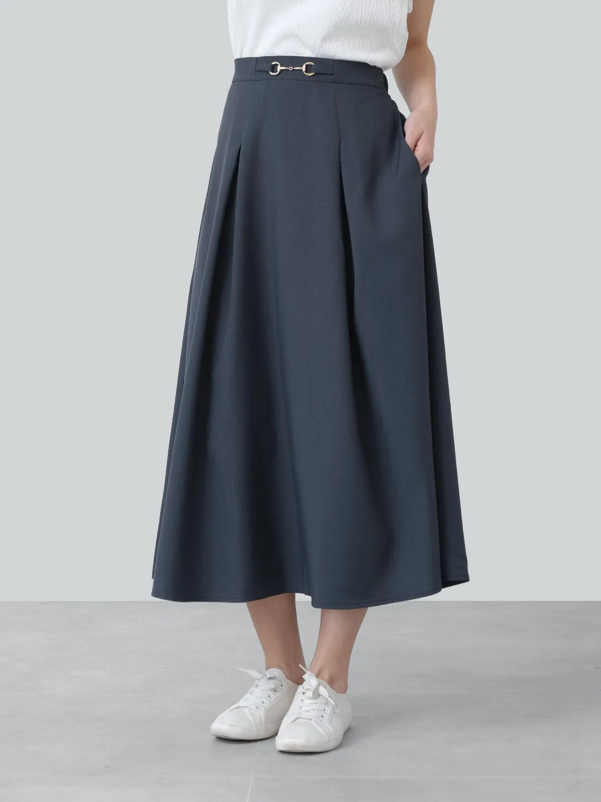 Mathilde Buckled Pleat Midi Skirt