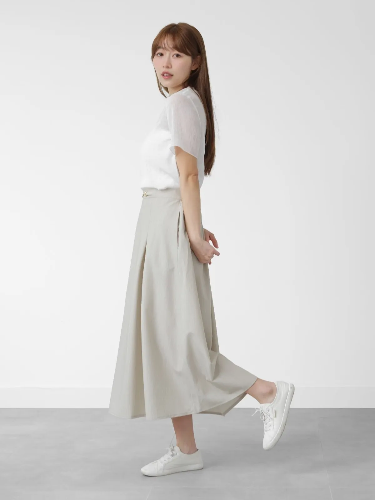 Mathilde Buckled Pleat Midi Skirt